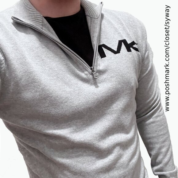 Michael Kors Gray Lightweight Cotton Half Zip Pullover Sweater - Picture 1 of 12
